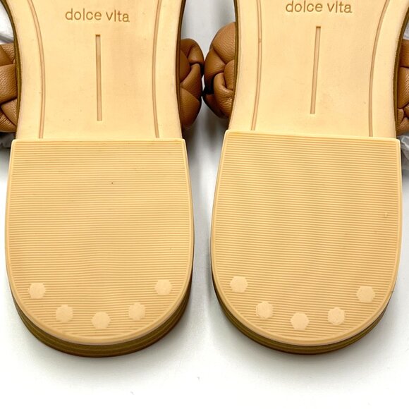 Dolce‎ Vita Size 6 Vegan Leather Beige Tan Nude Braided Woven Flat Sandals Shoes - Picture 12 of 13